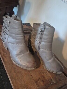 ETC Gray Heeled Booties W/ Lace Up Details